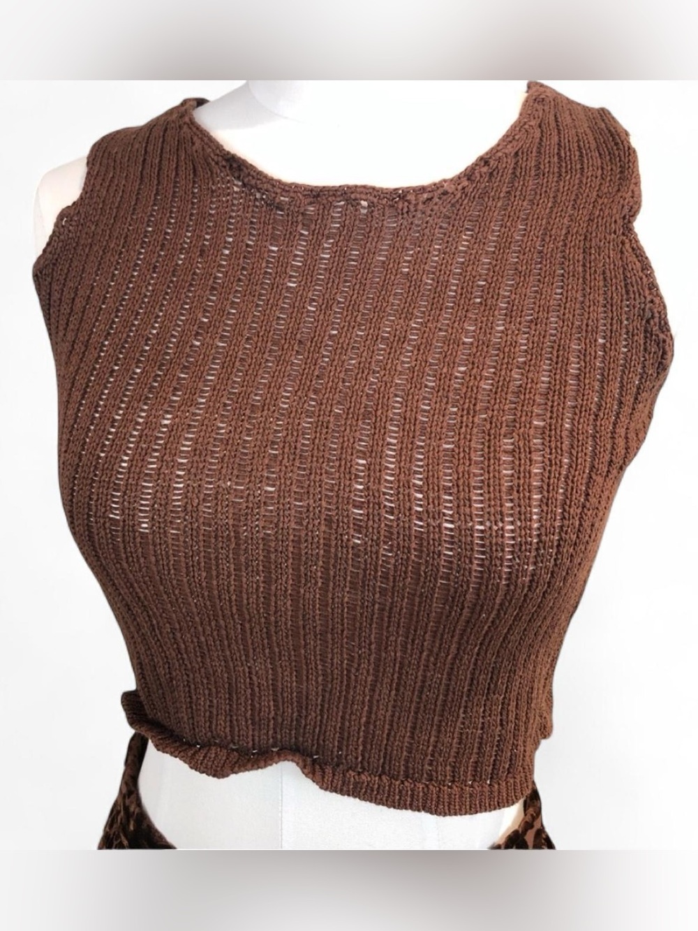 90s Vintage Brown Knit Sleeveless Top